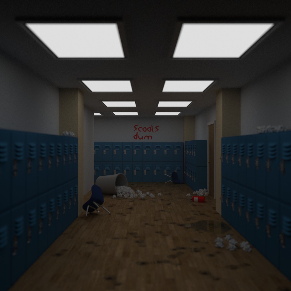 Wrecked School Hallway Scene preview image 1